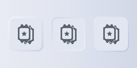 Gray Cinema ticket icon isolated on gray background. Set icons in square buttons. Vector.のイラスト素材