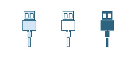 Blue USB cable cord icon isolated on white background. Connectors and sockets for PC and mobile...