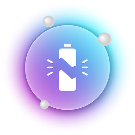 White Broken battery icon isolated on white background. Blue and purple gradient circle background....