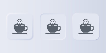 Gray Coffee cup with skull icon isolated on gray background. Set icons in square buttons. Vector.