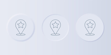 Gray Map pointer with star icon isolated on gray background. Star favorite pin map icon. Map...
