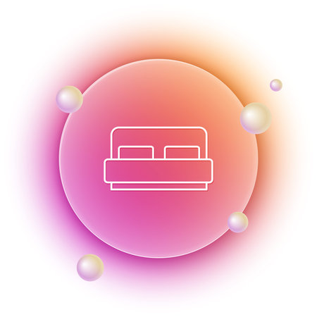 White Hotel room bed icon isolated on white background. Orange and pink gradient circle background. Vector.のイラスト素材
