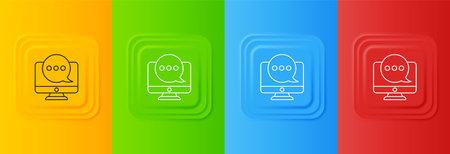 White New chat messages notification on monitor icon isolated on colorful background. Smartphone chatting sms messages speech bubbles. Set icons in square buttons. Vector.のイラスト素材