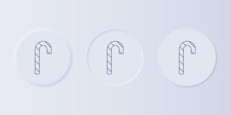 Gray Christmas candy cane with stripes icon isolated on gray background. Merry Christmas and Happy New Year. Set icons in square buttons. Vector.のイラスト素材