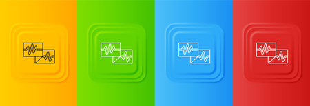 White Computer monitor with cardiogram icon isolated on colorful background. Monitoring icon. ECG...