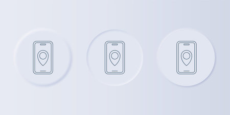 Gray Infographic of city map navigation icon isolated on gray background. Mobile App Interface concept design. Geolocation concept. Set icons in square buttons. Vector.のイラスト素材