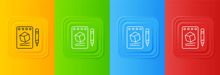 White Sketch on paper icon isolated on colorful background. Set icons in square buttons. Vector.のイラスト素材