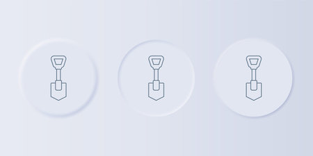 Gray Shovel icon isolated on gray background. Gardening tool. Tool for horticulture, agriculture, farming. Set icons in square buttons. Vector.のイラスト素材