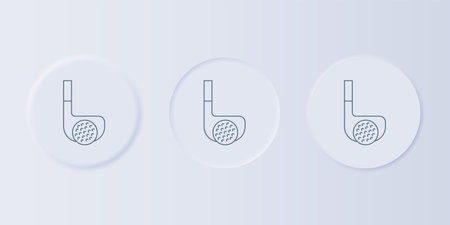 Gray Golf club with ball icon isolated on gray background. Set icons in square buttons. Vector.のイラスト素材