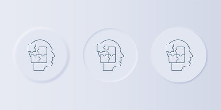 Gray Human head puzzles strategy icon isolated on gray background. Thinking brain sign. Symbol work of brain. Set icons in square buttons. Vector.のイラスト素材