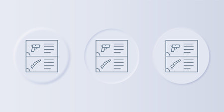 Gray Weapon catalog icon isolated on gray background. Police or military handgun. Small firearm. Set icons in square buttons. Vector.のイラスト素材