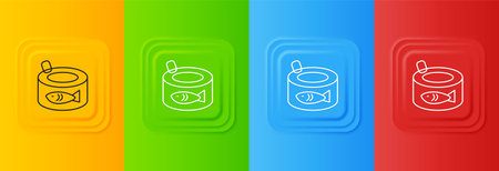 White Canned fish icon isolated on colorful background. Set icons in square buttons. Vector.のイラスト素材
