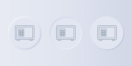 Gray Safe icon isolated on gray background. The door safe a bank vault with a combination lock. Reliable Data Protection. Set icons in square buttons. Vector.のイラスト素材