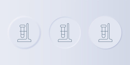 Gray Glass test tube flask on stand icon isolated on gray background. Laboratory equipment. Set icons in square buttons. Vector.のイラスト素材