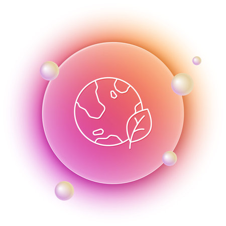 White Earth globe and leaf icon isolated on white background. World or Earth sign. Geometric shapes. Environmental concept. Orange and pink gradient circle background. Vector.のイラスト素材