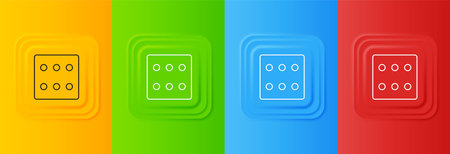 White Game dice icon isolated on colorful background. Casino gambling. Set icons in square buttons. Vector.のイラスト素材