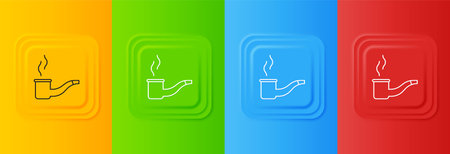 White Smoking pipe with smoke icon isolated on colorful background. Tobacco pipe. Set icons in square buttons. Vector.のイラスト素材