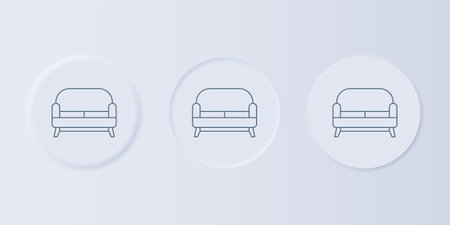 Gray Sofa icon isolated on gray background. Set icons in square buttons. Vector.のイラスト素材