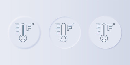 Gray Meteorology thermometer measuring heat and cold icon isolated on gray background. Temperature Fahrenheit. Set icons in square buttons. Vector.のイラスト素材