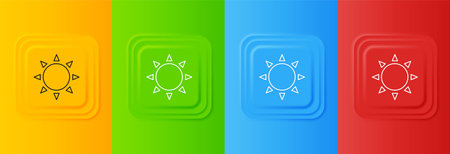 White Sun icon isolated on colorful background. Summer symbol. Good sunny day. Set icons in square buttons. Vector.のイラスト素材