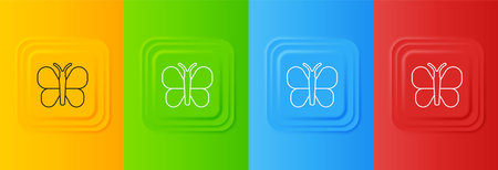 White Butterfly icon isolated on colorful background. Set icons in square buttons. Vector.のイラスト素材