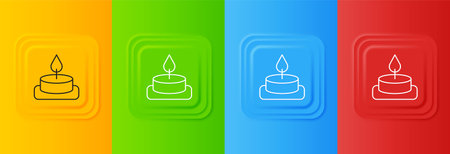 White Aroma candle icon isolated on colorful background. Set icons in square buttons. Vector.のイラスト素材