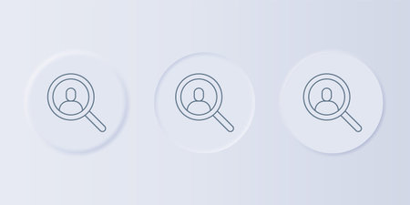 Gray Magnifying glass for search a people icon isolated on gray background. Recruitment or selection concept. Search for employees and jobs. Set icons in square buttons. Vector.のイラスト素材
