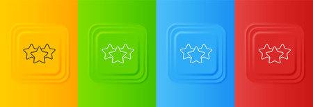 White Five stars customer product rating review icon isolated on colorful background. Favorite, best rating, award symbol. Set icons in square buttons. Vector.のイラスト素材