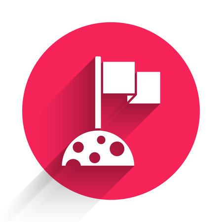 White Moon with flag icon isolated with long shadow. Red circle button. Vector.のイラスト素材
