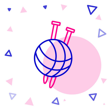Line Yarn ball with knitting needles icon isolated on white background. Label for hand made, knitting or tailor shop. Colorful outline concept. Vector.のイラスト素材