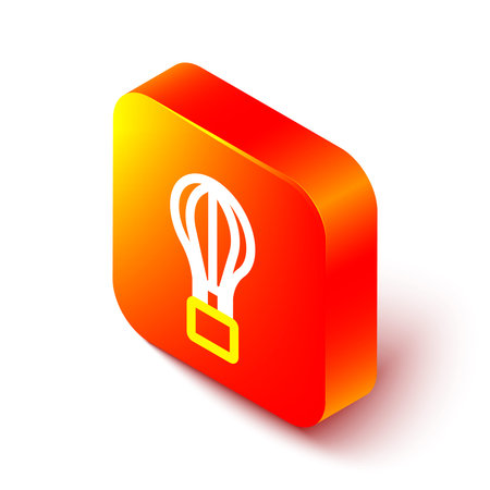 Isometric line Hot air balloon icon isolated on white background. Air transport for travel. Orange square button. Vector.のイラスト素材