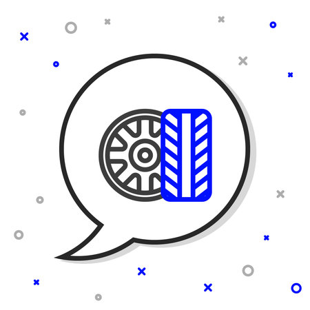 Line Car tire wheel icon isolated on white background. Colorful outline concept. Vector.のイラスト素材