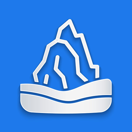 Paper cut Iceberg icon isolated on blue background. Paper art style. Vector.のイラスト素材