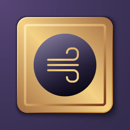 Purple Windy weather icon isolated on purple background. Cloud and wind. Gold square button. Vector.のイラスト素材
