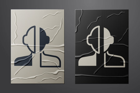 White Bipolar disorder icon isolated on crumpled paper background. Paper art style. Vector.のイラスト素材