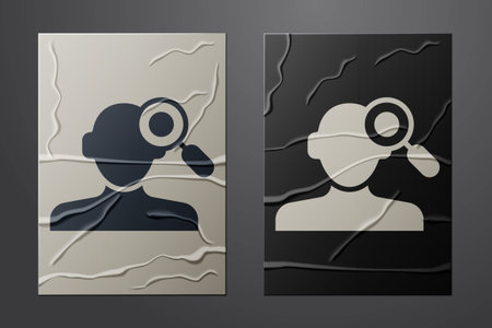 White Finding a problem in psychology icon isolated on crumpled paper background. Paper art style. Vector.のイラスト素材