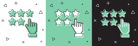 Set Five stars customer product rating review icon isolated on white and green, black background. Favorite, best rating, award symbol. Vector.のイラスト素材