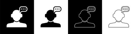 Set Online psychological counseling distance icon isolated on black and white background. Psychotherapy, psychological help, psychiatrist online consulting. Vector.のイラスト素材