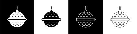 Set Ball tea strainer icon isolated on black and white background. Vector.のイラスト素材