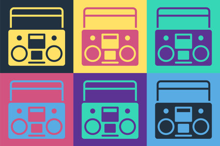 Pop art Home stereo with two speakers icon isolated on color background. Music system. Vector.のイラスト素材