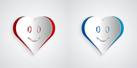 Paper cut Heart icon isolated on gray background. Romantic symbol linked, join, passion and wedding. Happy Valentines day. Paper art style. Vector.のイラスト素材