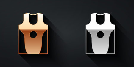 Gold and silver Boxing jersey and t-shirt icon isolated on black background. Long shadow style. Vector.のイラスト素材