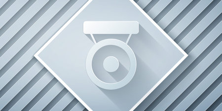Paper cut Boxing gong icon isolated on gray background. Boxing bell. Paper art style. Vector.のイラスト素材