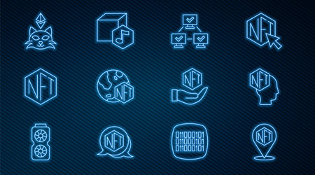 Set line NFT Digital crypto art blockchain technology and icon. Vector.のイラスト素材