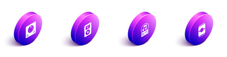 Set Isometric Drum machine, Music player, note, tone and Beer can icon. Vector.のイラスト素材
