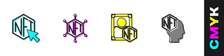 Set NFT Digital crypto art blockchain technology and icon. Vector.のイラスト素材