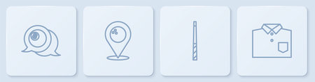 Set line Billiard ball, cue, Location with bowling and Bowling shirt. White square button. Vector.のイラスト素材