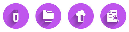 Set USB flash drive Document folder Cloud database and with graph chart icon with long shadow. Vector.のイラスト素材