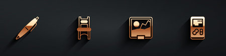 Set Pen Chair Picture and Portable video game console icon with long shadow. Vector.のイラスト素材