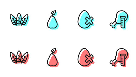 Set line No egg Leaf Pear and Genetically modified chicken icon. Vector.のイラスト素材
